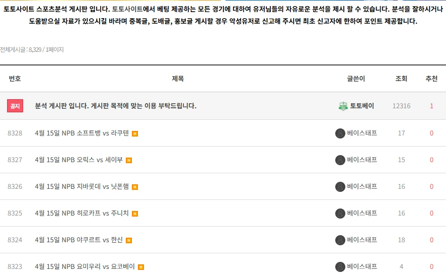 토토베이 - 스포츠분석 게시판